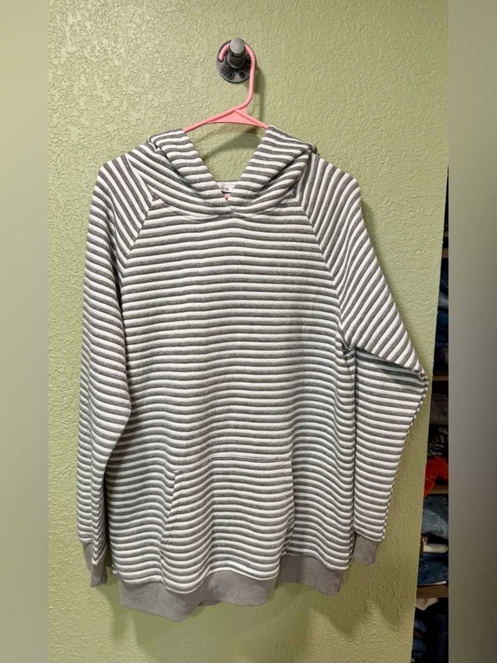 Michelle Mae Gray and White Striped Hooded Sweater XL